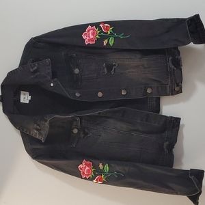 Black Jean jacket with roses on arm